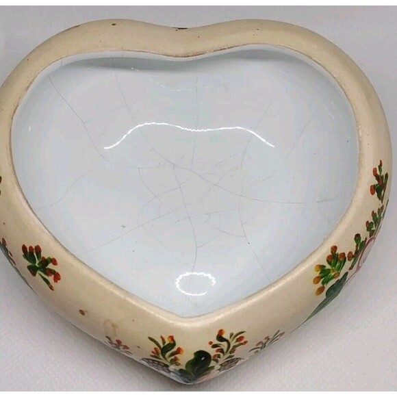 Vtg Floral Heart-Shaped Ceramic Trinket Box Artist Signed Hand-Painted Ceramic - Picture 10 of 14